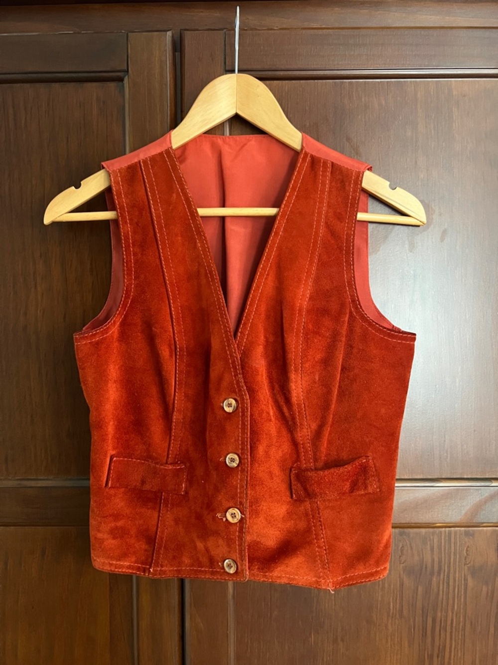 Vintage Suede/Leather Button-Front Vest Fully Lined Made in Uruguay M